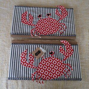 2 Mud Pie Pillow Wraps Nautical Crabs Appliqued and Embroidered